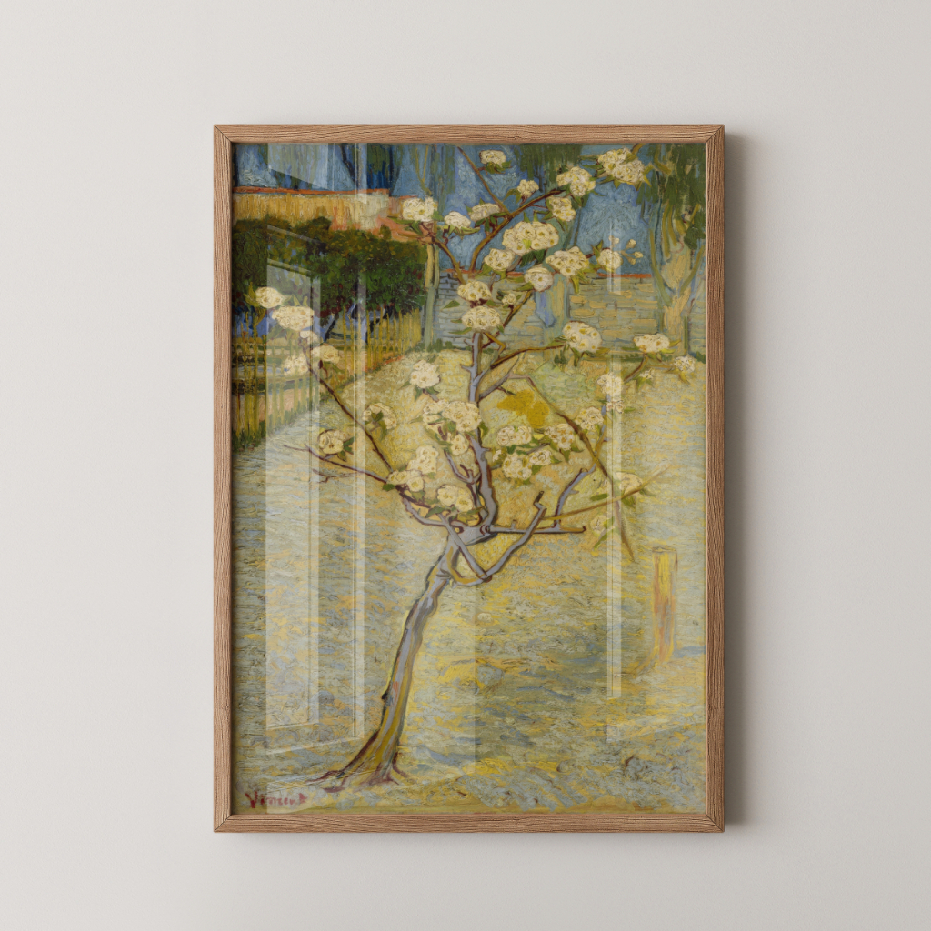 Quadro Van Gogh Pequena Pereira em Flor 30 x 42 cm com moldura carvalho