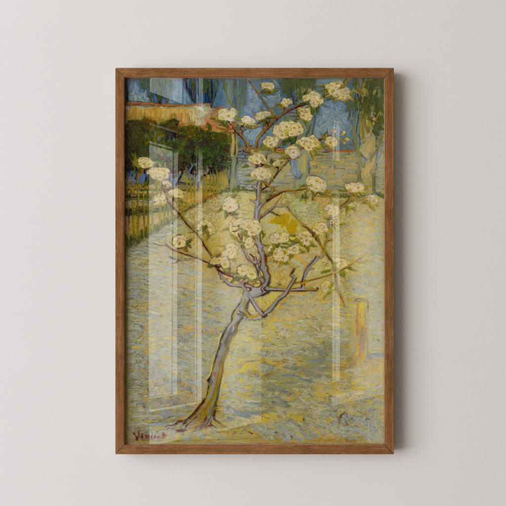 Quadro Van Gogh Pequena Pereira em Flor 30 x 42 cm com moldura marrom