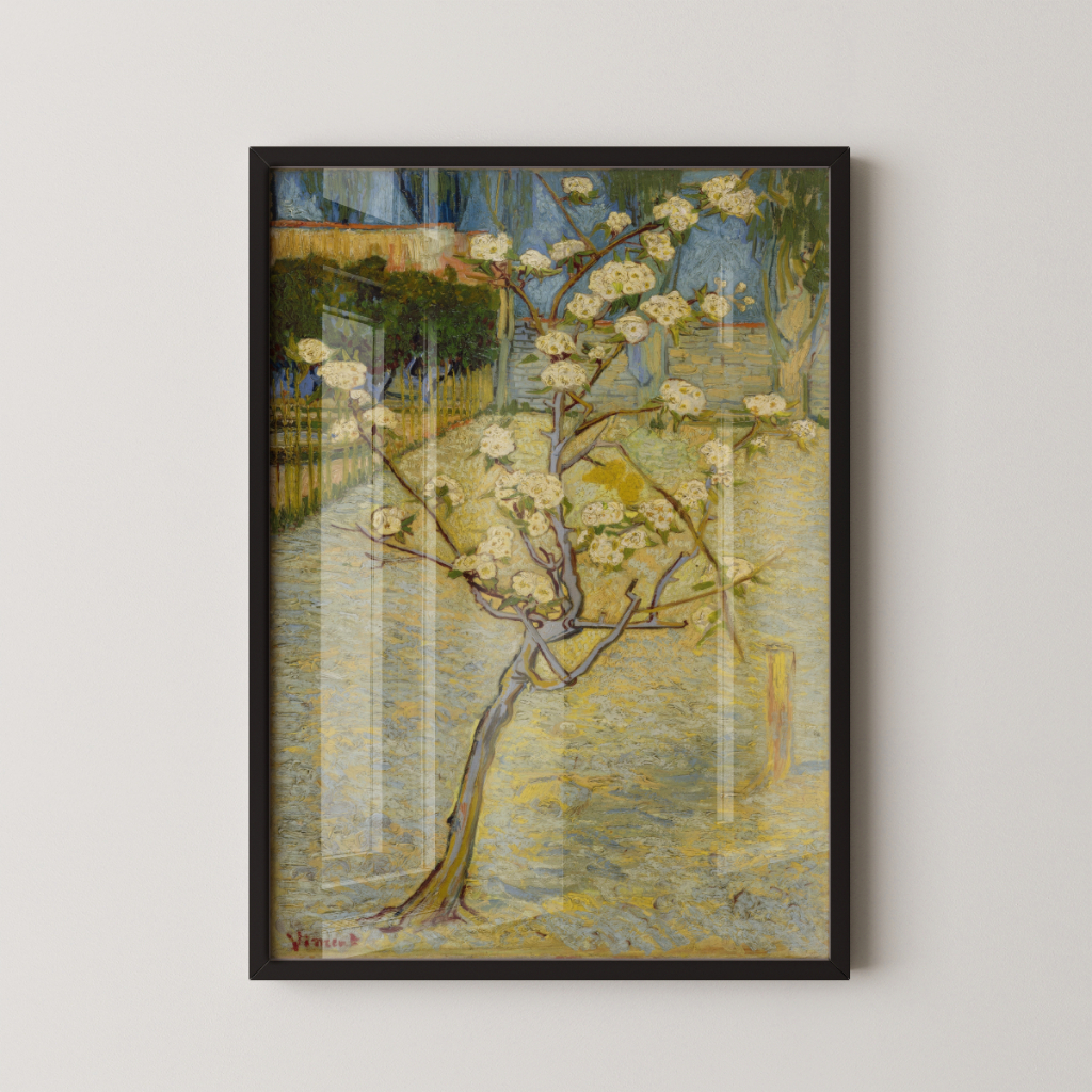 Quadro Van Gogh Pequena Pereira em Flor 30 x 42 cm com moldura preta
