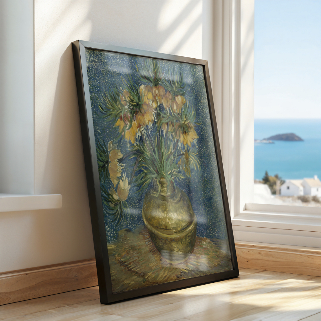 Quadro Van Gogh Fritilárias Imperiais em um Vaso de Cobre 30 x 42 cm em ambiente decorado