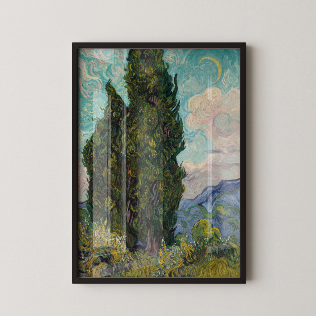 Quadro Decorativo Van Gogh Ciprestes 30 x 42 cm com moldura