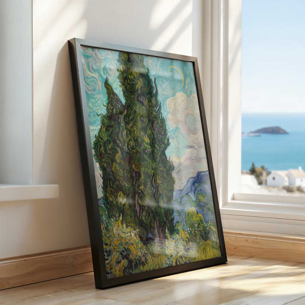 Quadro Van Gogh Ciprestes 30 x 42 cm em ambiente decorado