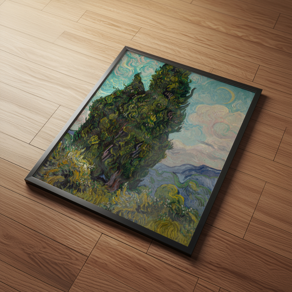 Arte Ciprestes Van Gogh 30 x 42 cm com moldura