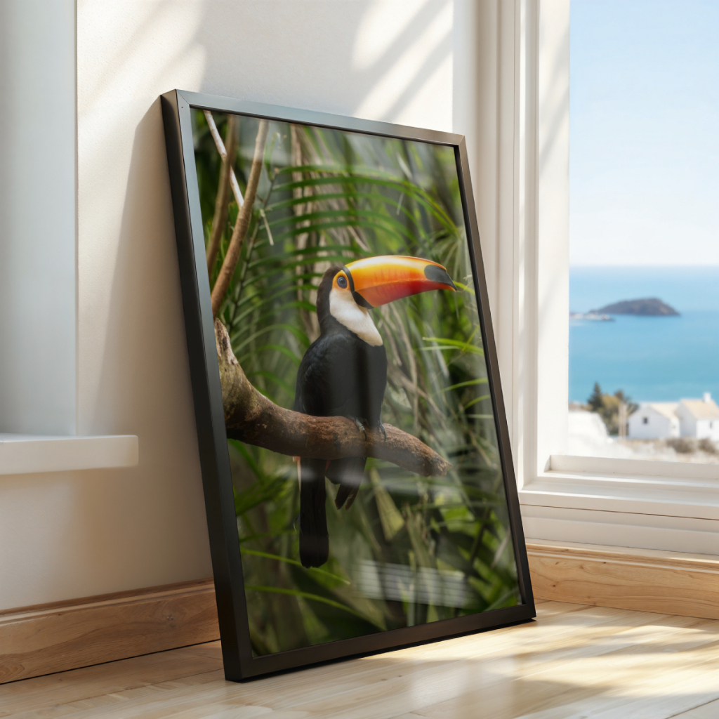 Quadro Tucano 30 x 42 cm em ambiente decorado