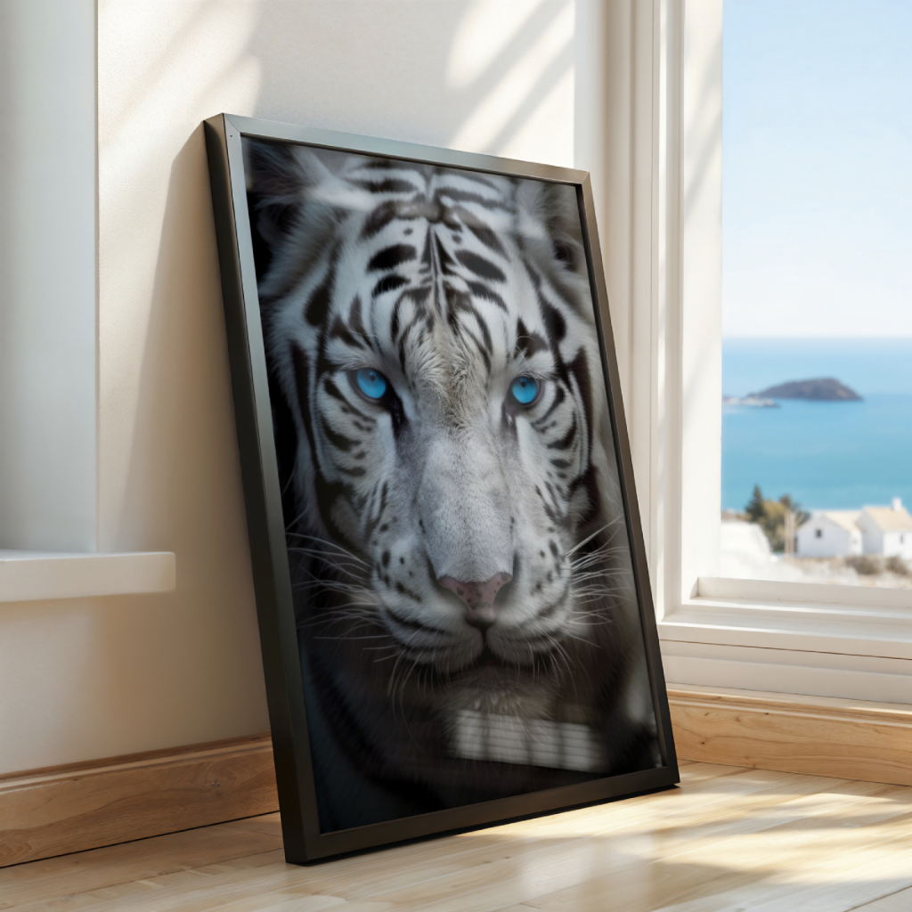 Quadro Tigre Branco 30 x 42 cm em ambiente decorado
