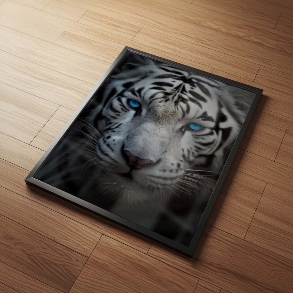 Arte Tigre Branco 30 x 42 cm com moldura