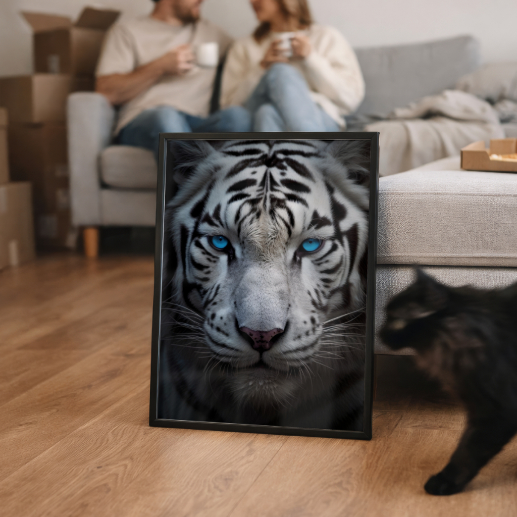 Quadro Decorativo Animais Tigre Branco 30 x 42 cm