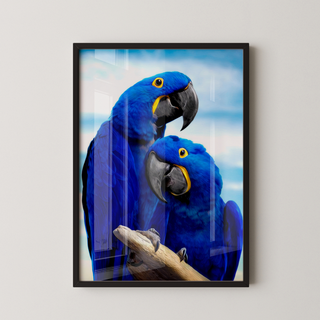 Quadro Decorativo Arara Azul 30 x 42 cm com moldura