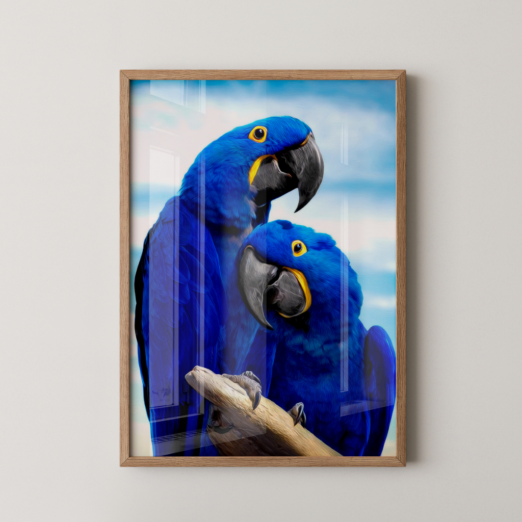 Quadro Arara Azul 30 x 42 cm com moldura carvalho
