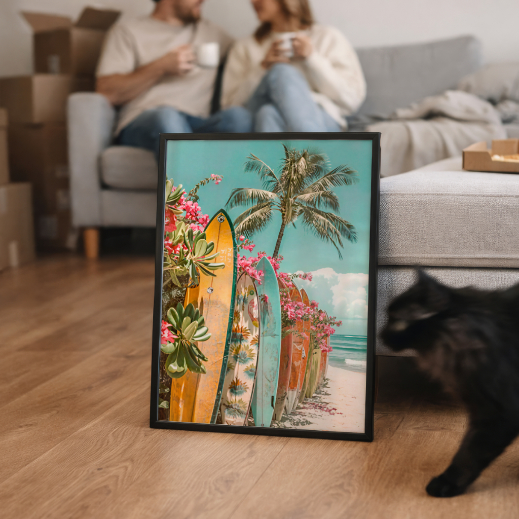 Quadro Decorativo Paisagem Praia Pranchas Surf 30 x 42 cm
