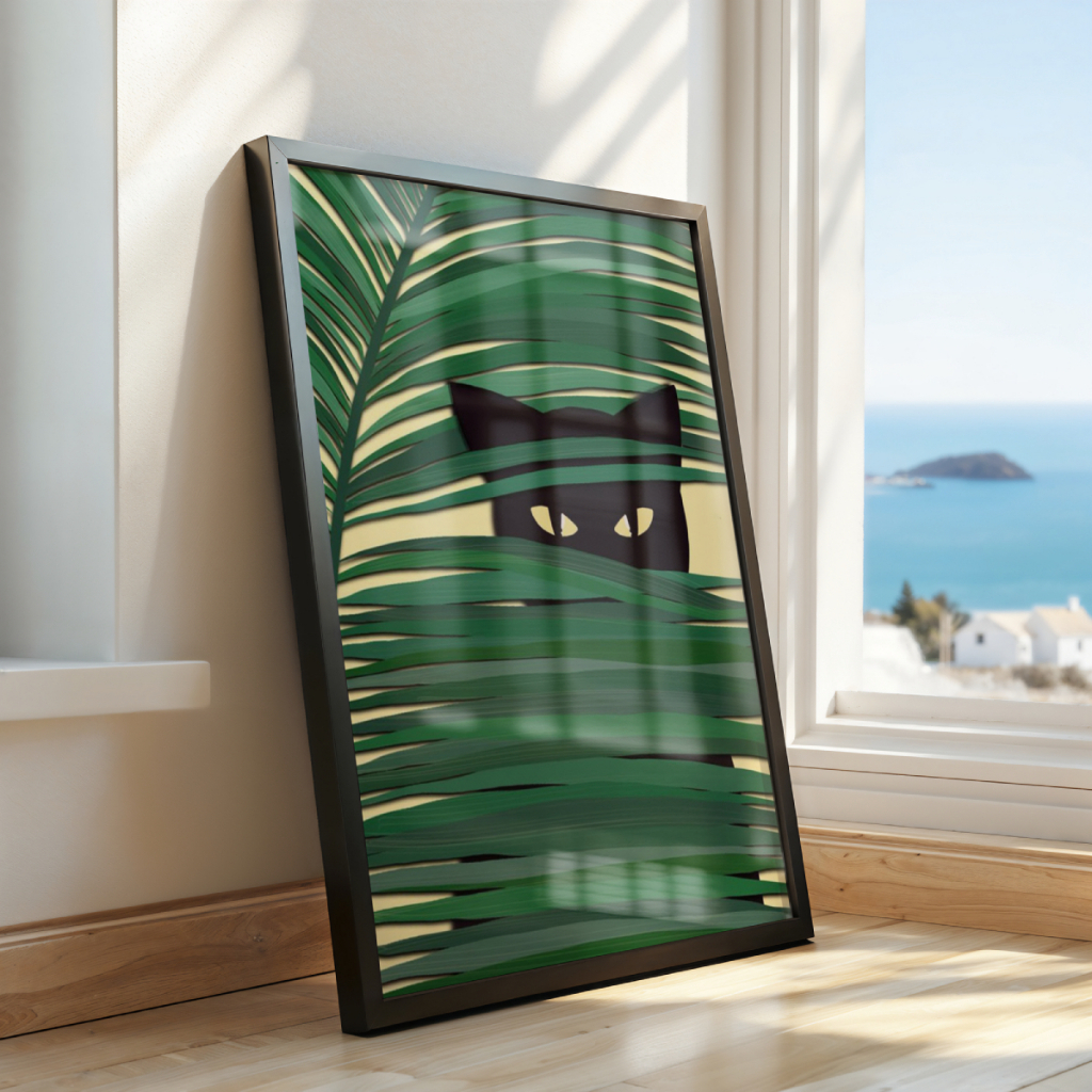 Quadro Gato com Folhagem 30 x 42 cm em ambiente decorado