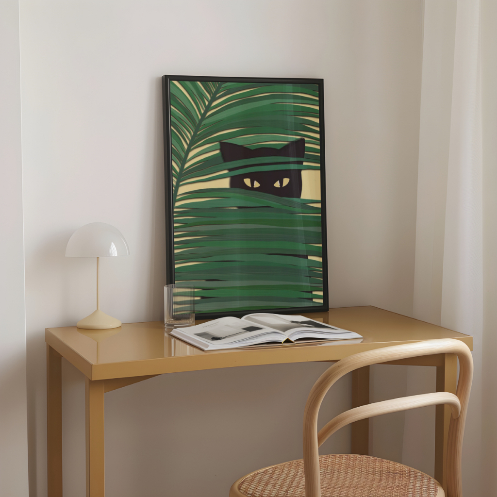 Detalhes do Quadro Decorativo Gato Folhagem Minimalista 30 x 42 cm