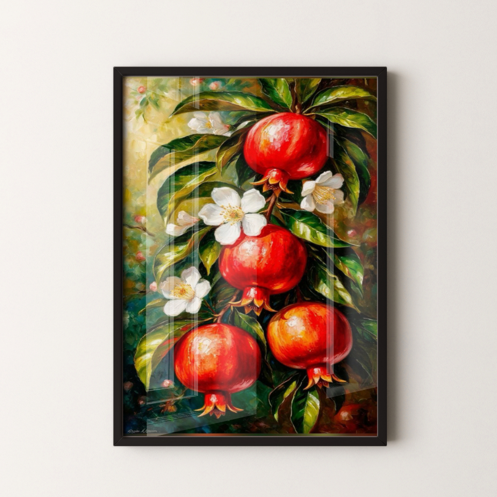 Quadro Decorativo Cozinha Romã Arte Ilustração 30 x 42 cm com moldura