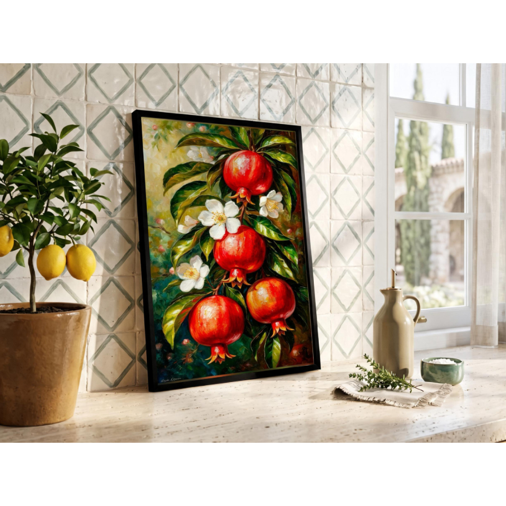 Arte Romã Ilustração 30 x 42 cm com moldura