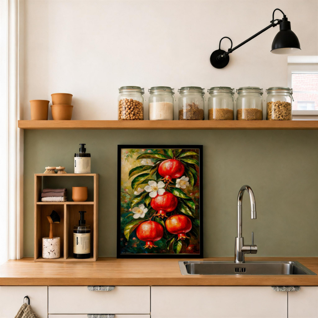 Quadro Decorativo Cozinha Romã Arte Ilustração 30 x 42 cm