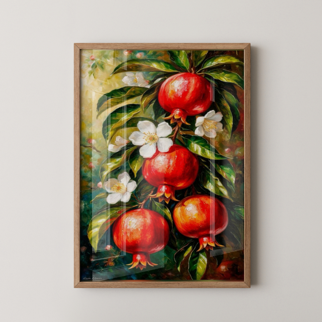 Quadro Romã 30 x 42 cm com moldura carvalho