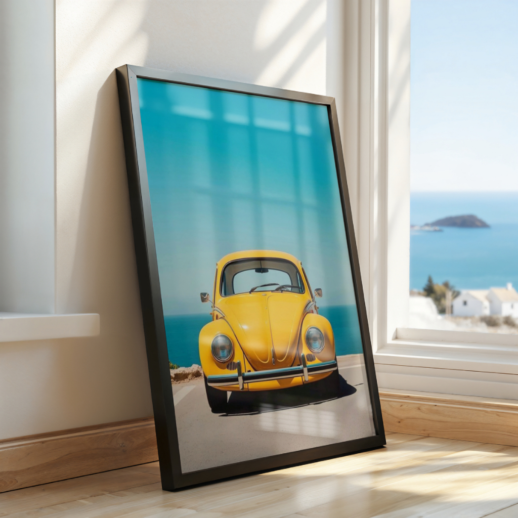 Quadro Fusca Amarelo 30 x 42 cm em ambiente decorado