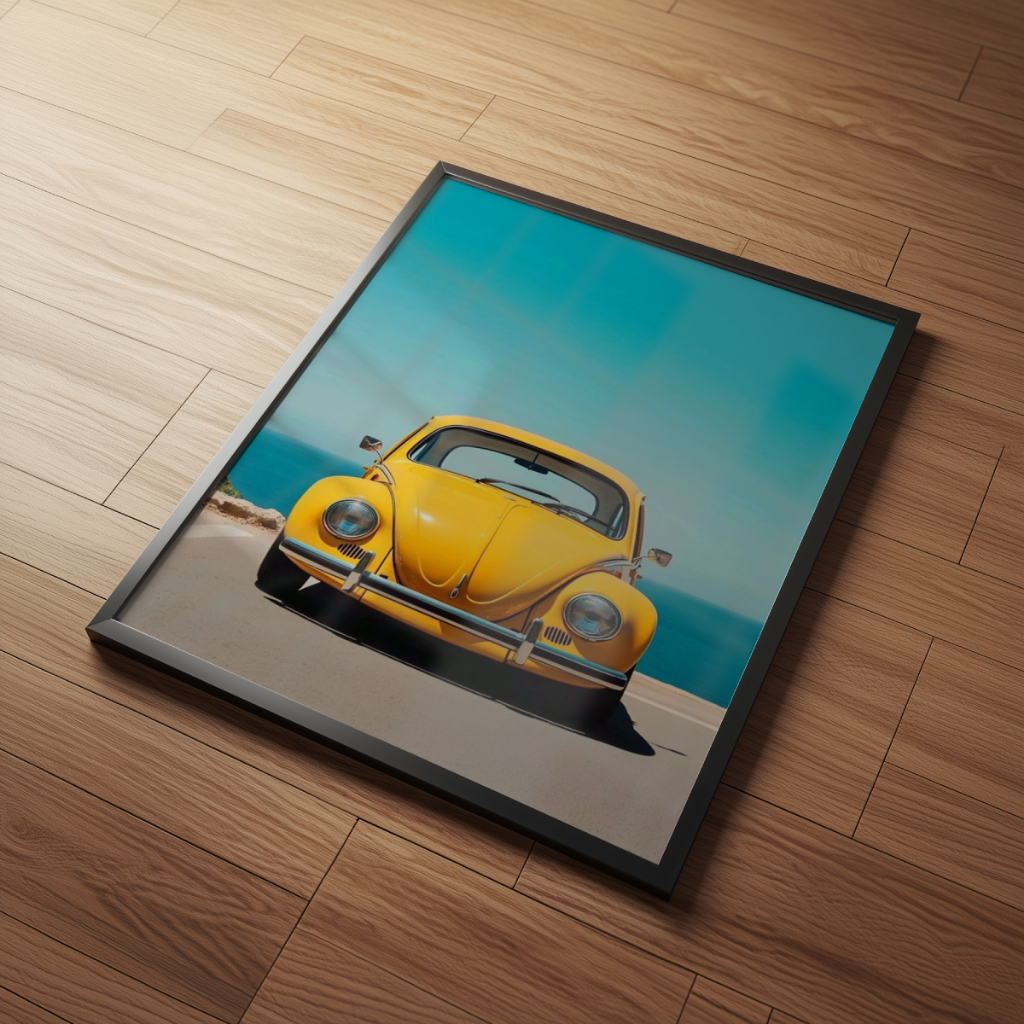 Arte Fusca Amarelo Retrô 30 x 42 cm com moldura