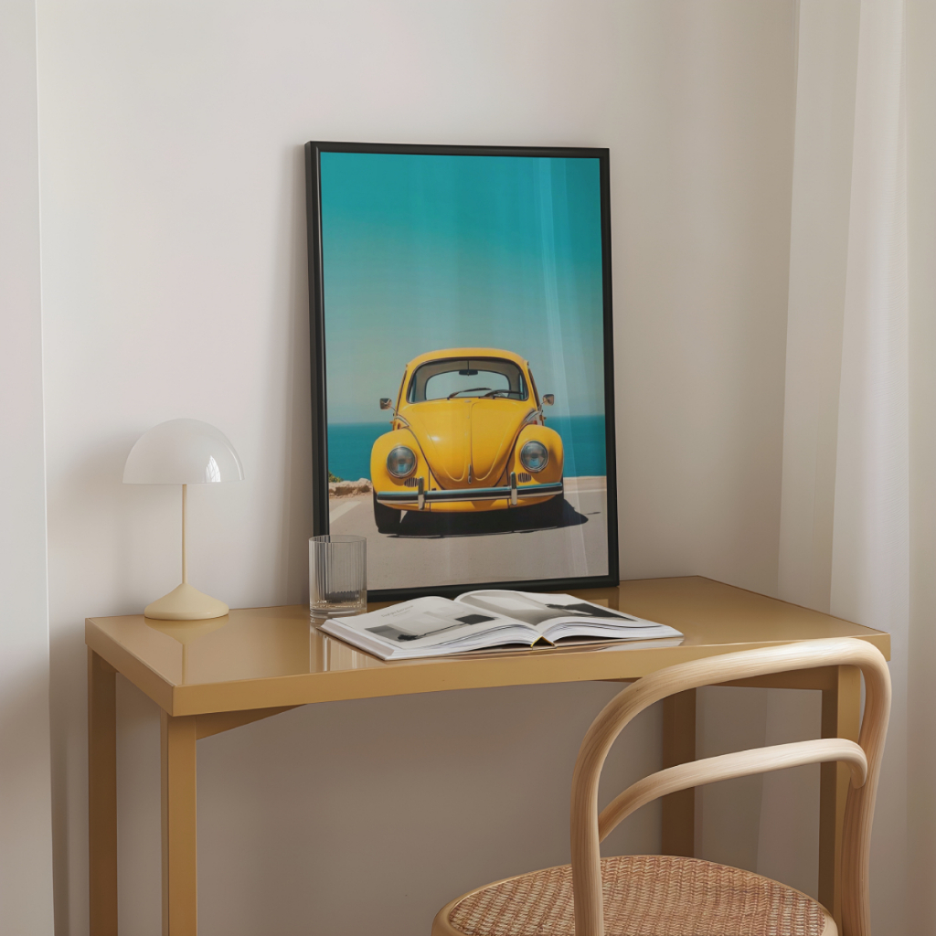 Detalhes do Quadro Decorativo Fusca Amarelo 30 x 42 cm