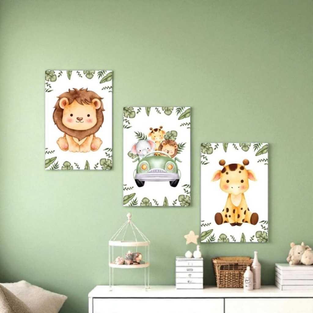 Composição Kit 3 Quadros Safari Infantil