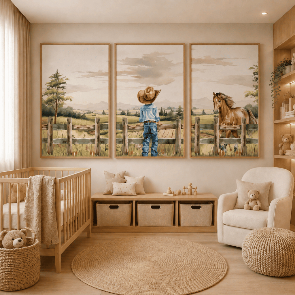 Quadro Decorativo Cowboy Menino e Cavalo sem moldura