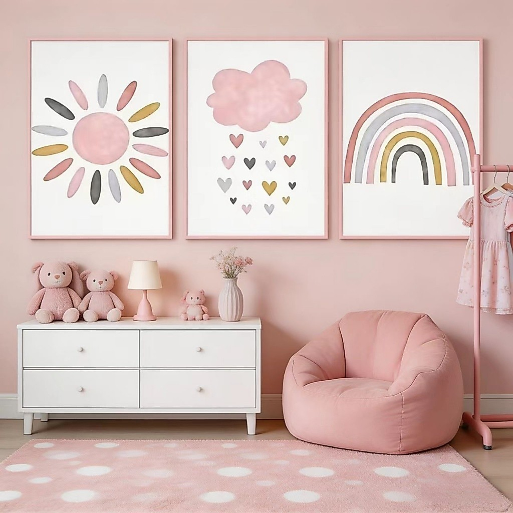 Detalhes da composição decorativa com arco-íris, nuvens e sol