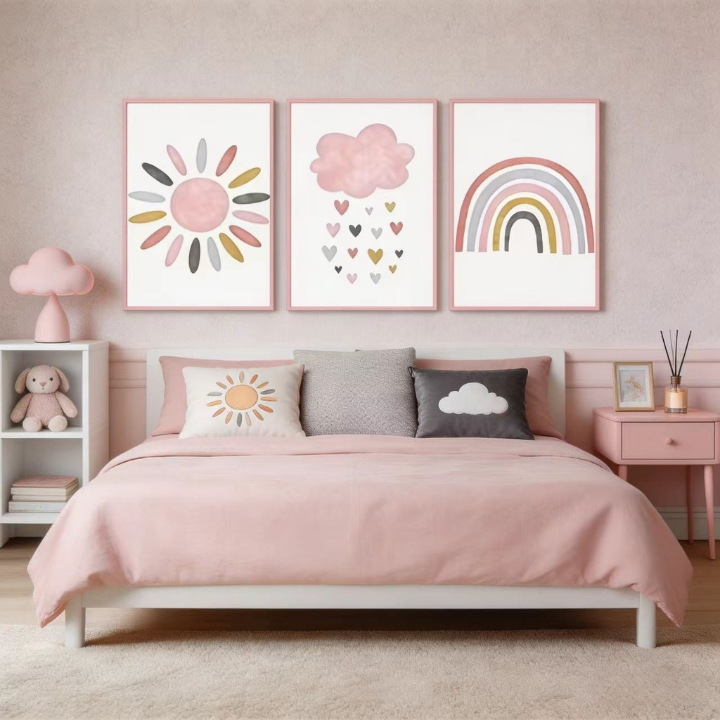 Quadros decorativos infantis com elementos coloridos