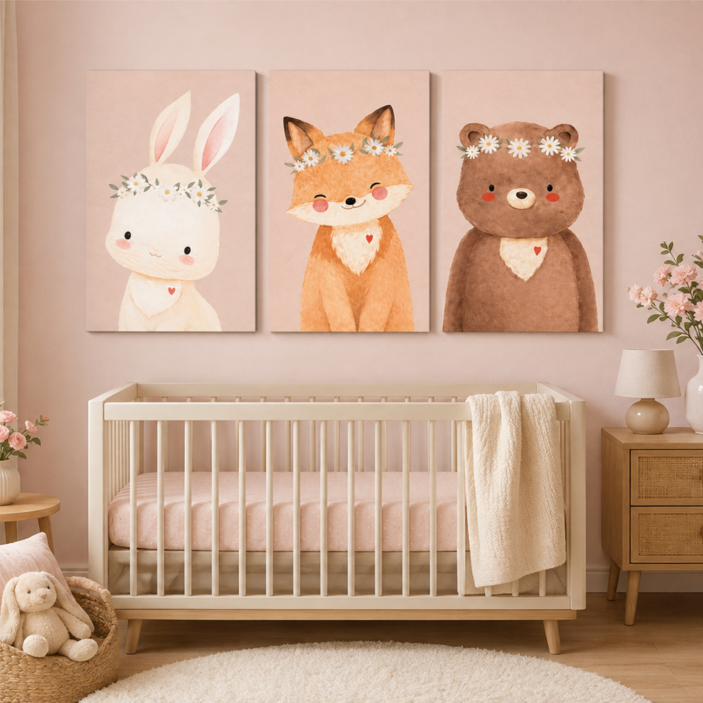 Arte decorativa infantil de animais em composição temática
