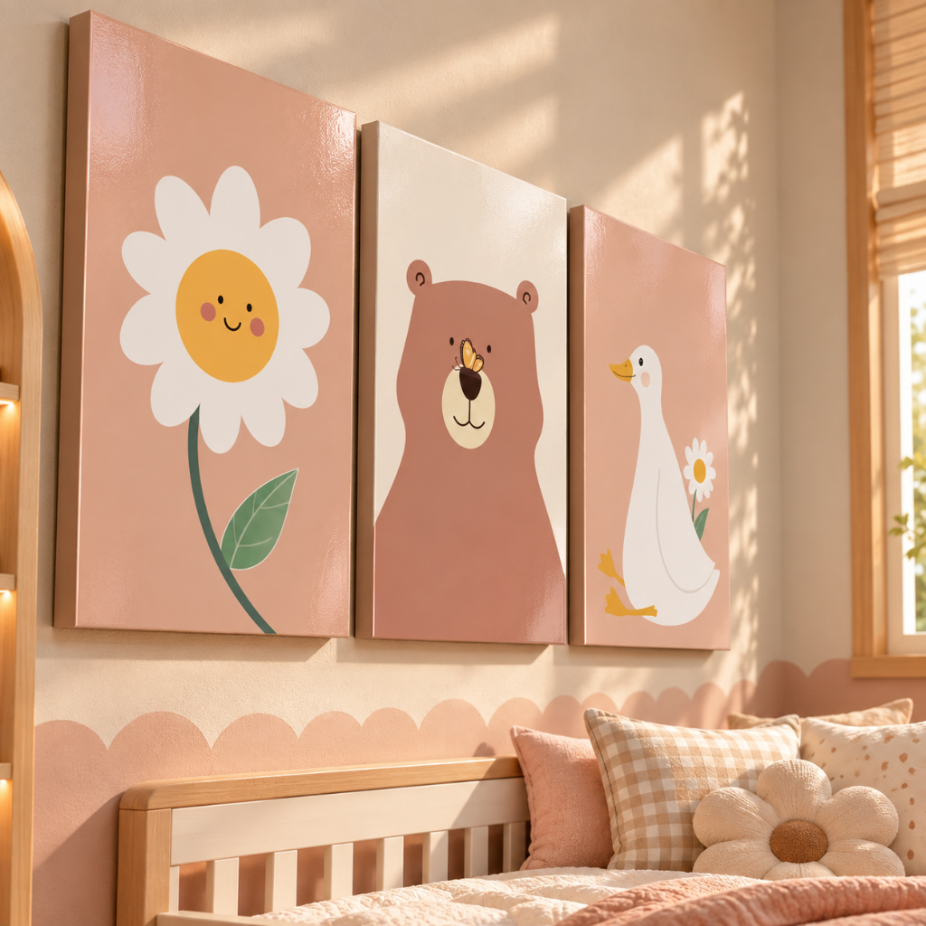Composição do kit de três quadros infantis