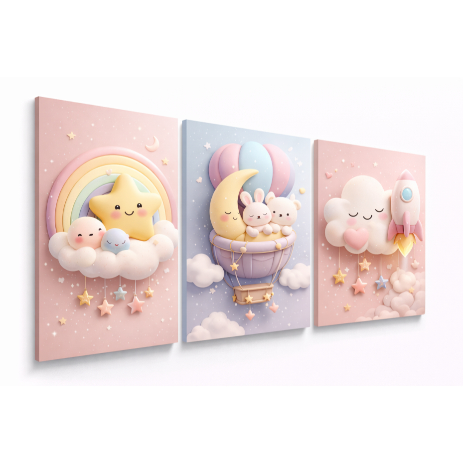 Detalhe da composição de quadros decorativos infantis para menina