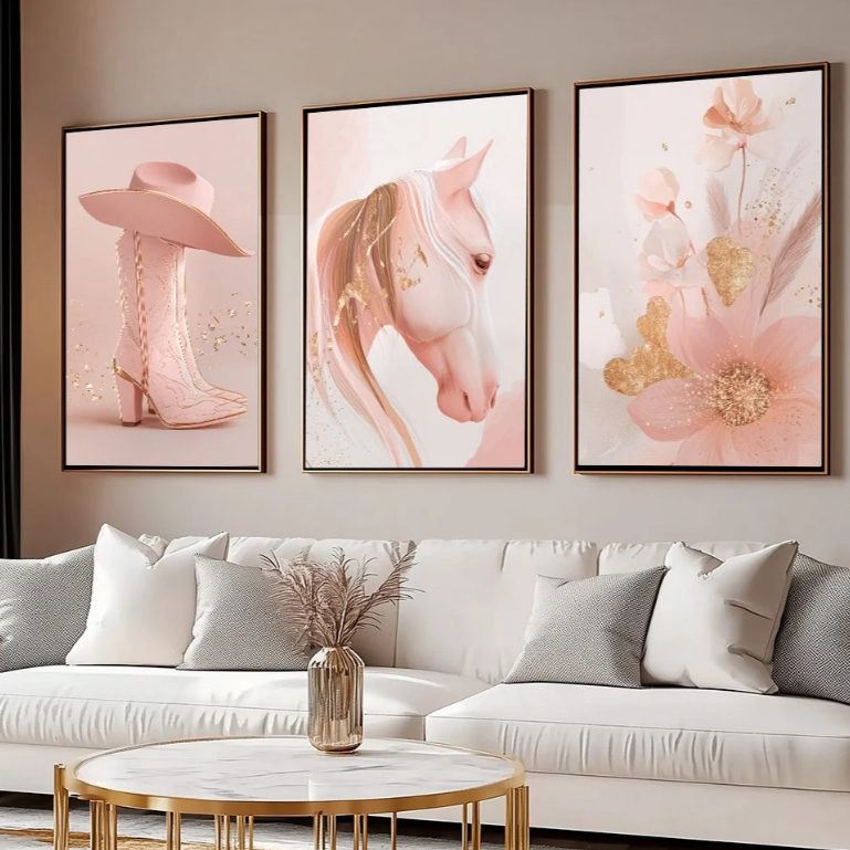 Quadro decorativo boiadeira cowgirl com referências ao universo country