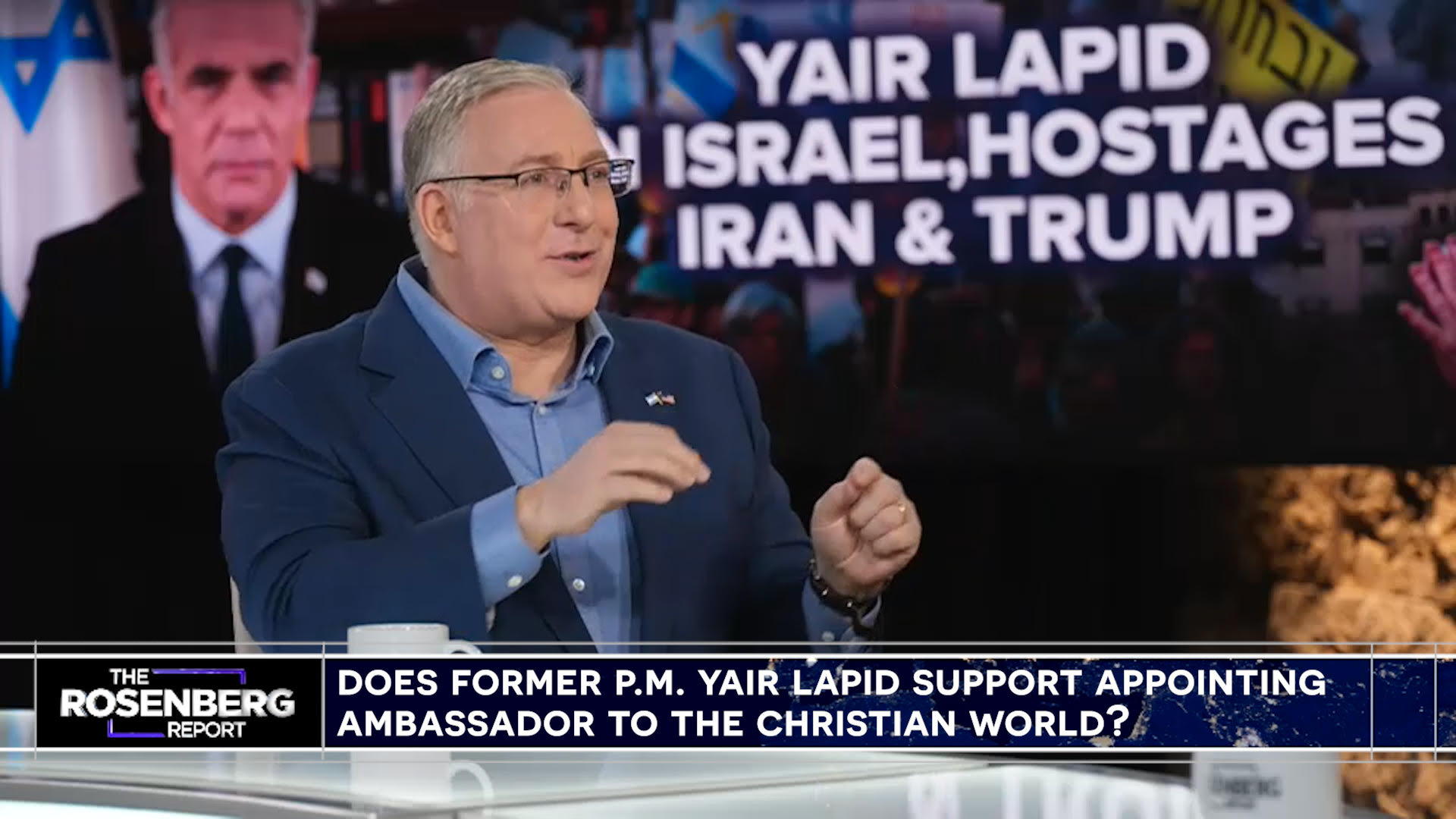 Joel Rosenberg interviews Israeli opposition leader Yair Lapid on TBN's The Rosenberg Report (Photo: Screenshot)