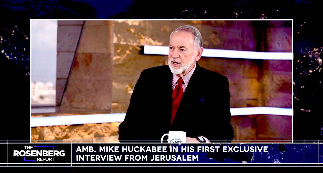 Joel Rosenberg interviews Amb. Mike Huckabee on TBN's The Rosenberg Report. Credit: TBN