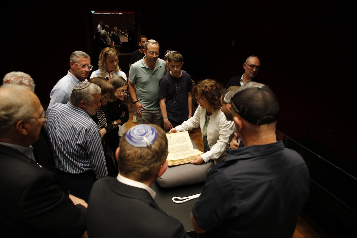 The Shem Tov Bible, a medieval manuscript of the Hebrew Bible copied in 14th-century Spain. It is known for its beautifully structured biblical text and marginal commentary. (Photo courtesy of Sotheby’s)