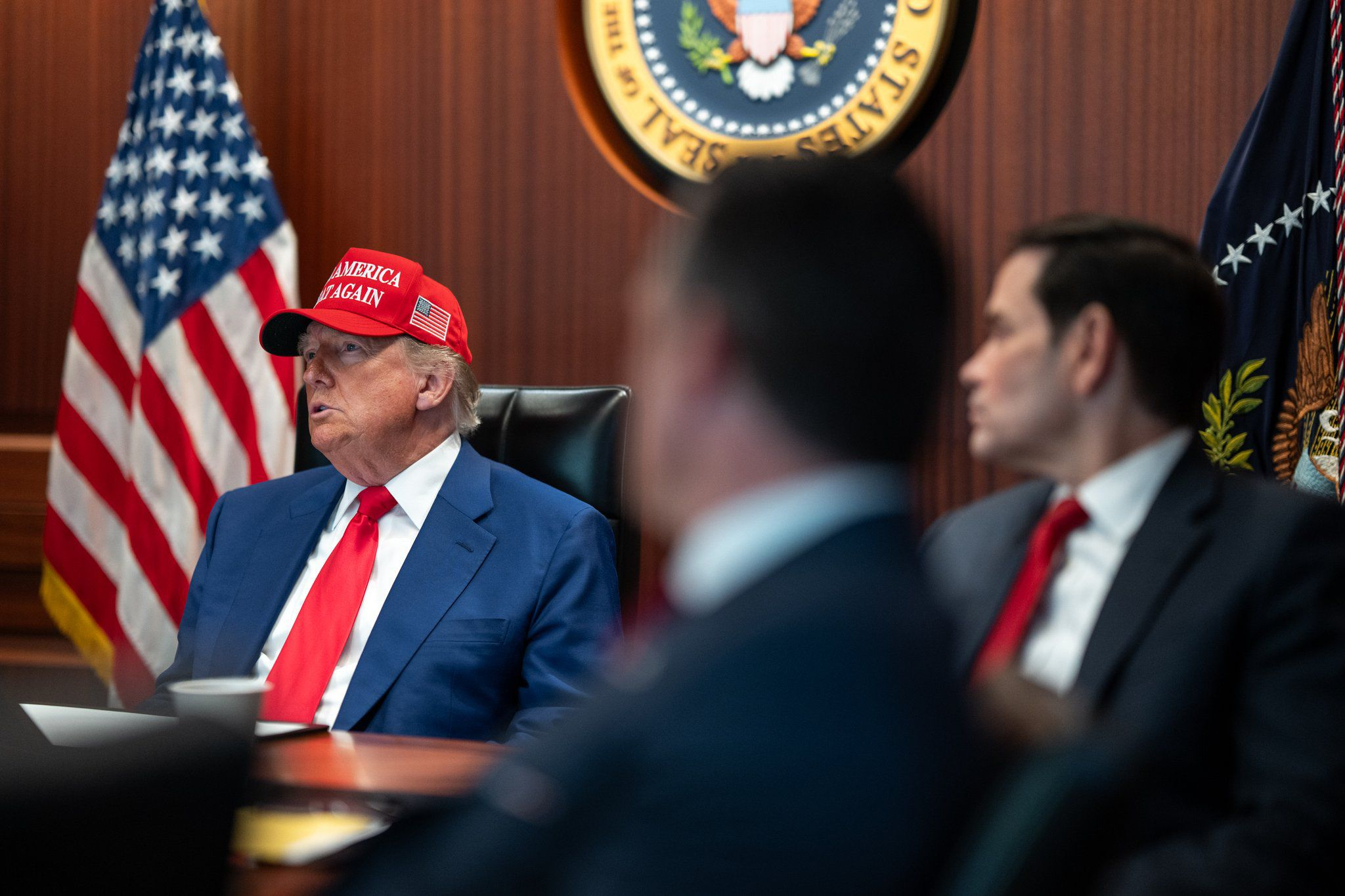 US President Donald Trump addresses the nation (along with JD Vance, Marco Rubio, and Pete Hegseth) following bombing of three Iranian nuclear sites, June 21, 2025. (Photo: Screenshot/Fox News)
