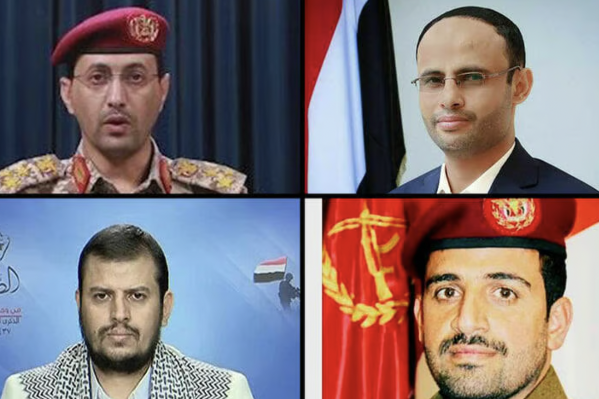 Head of Houthi-led government Ahmad Ghaleb al-Rahawi (center) and first deputy prime minister Muhammad Muftah sit with the representative of Hamas in Yemen, Muadh Abu Shammalah during their visit to the Hamas office in Sanaa, Yemen August 19, 2024. (Photo: REUTERS/Khaled Abdullah/File Photo)