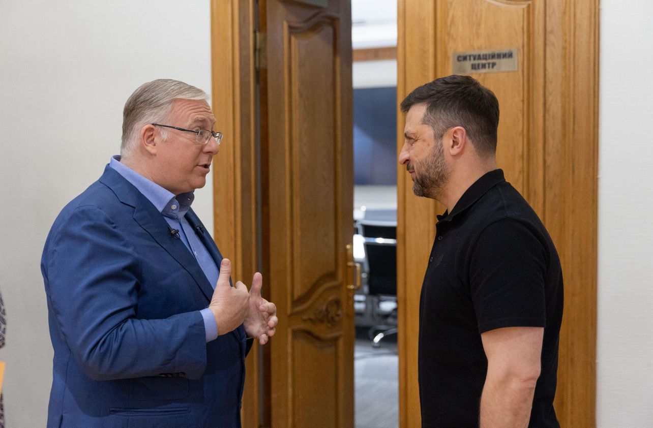 Ukrainian President Volodymyr in an interview with Joel C. Rosenberg inside the presidential compound in Kyiv (Photo: ALL ISRAEL NEWS)