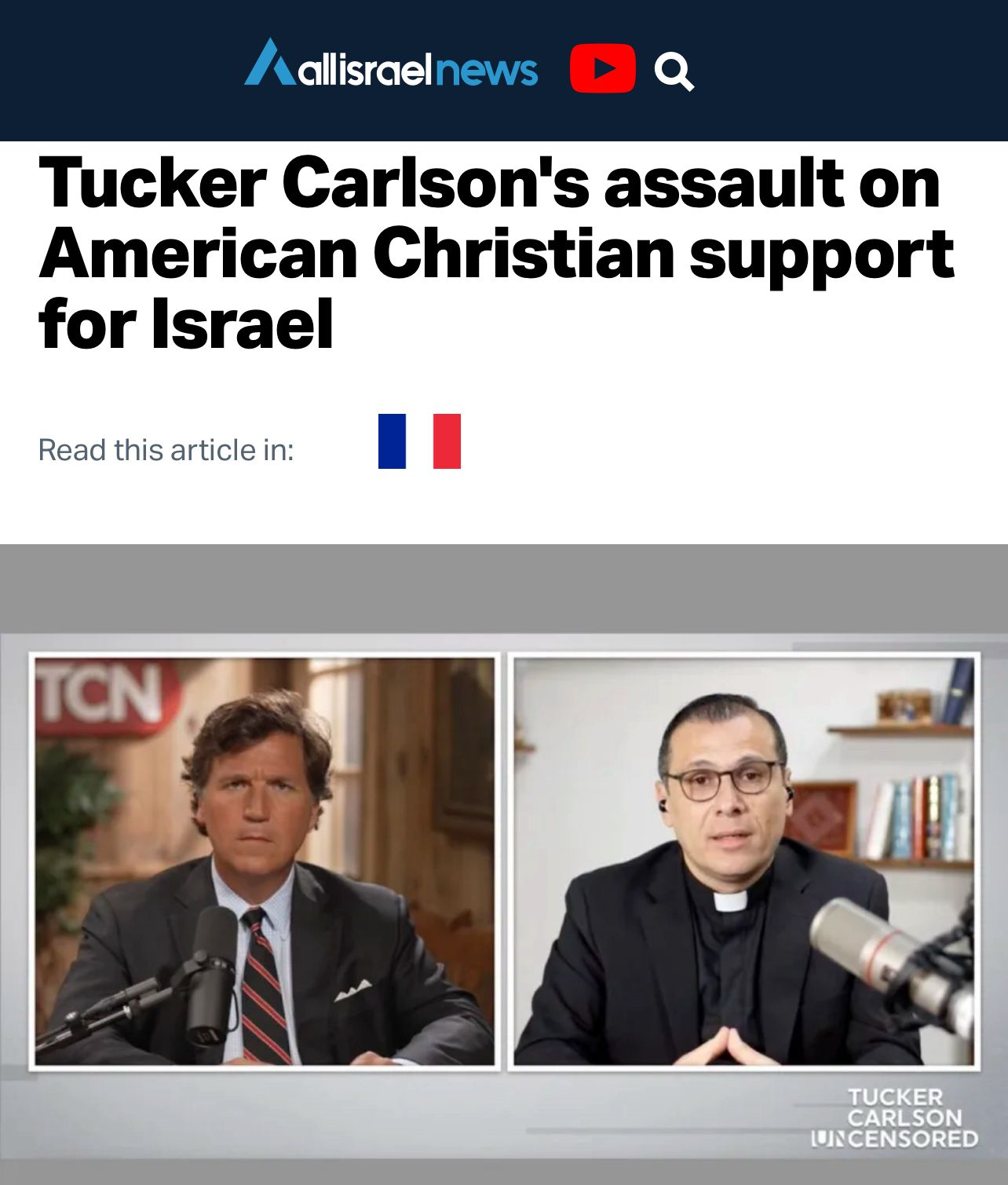 Nick Fuentes (left) being interviewed by Tucker Carlson (right) on Tucker's podcast