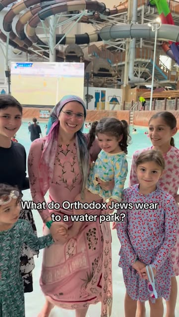 As Orthodox Jews we dress modest even while swimming. These are our modest bathing suits. #swimming #waterpark #bathingsuit