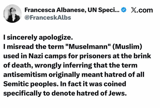 The UN’s « human rights expert » on Palestine just learned what antisemitism means. The hatred that built Auschwitz and industrialized ma…