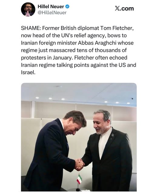 SHAME: Former British diplomat @tomfletcher1874 Tom Fletcher, now head of the UN’s relief agency, bows to Iranian foreign minister Abbas…