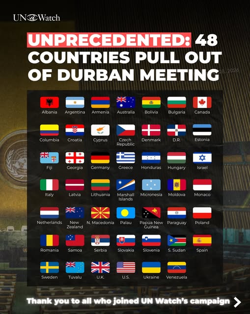 GOOD NEWS: Following a sustained diplomatic and media campaign by UN Watch, an unprecedented coalition of 48 countries pulled out of the…