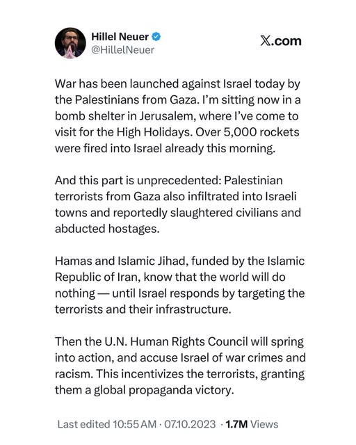 On this day three years ago, I ran to a bomb shelter as Hamas attacked. I predicted how the UN would do nothing until Israel responded—an…