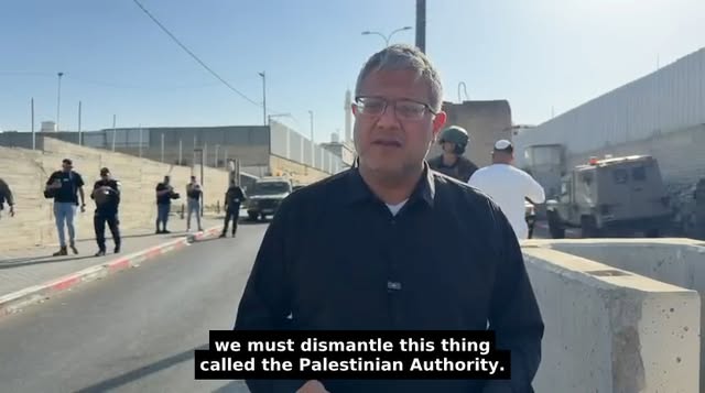 Otzma Yehudit Chairman, National Security Minister Itamar Ben Gvir, after a briefing at the scene of the attack at the Judea Junction fro…