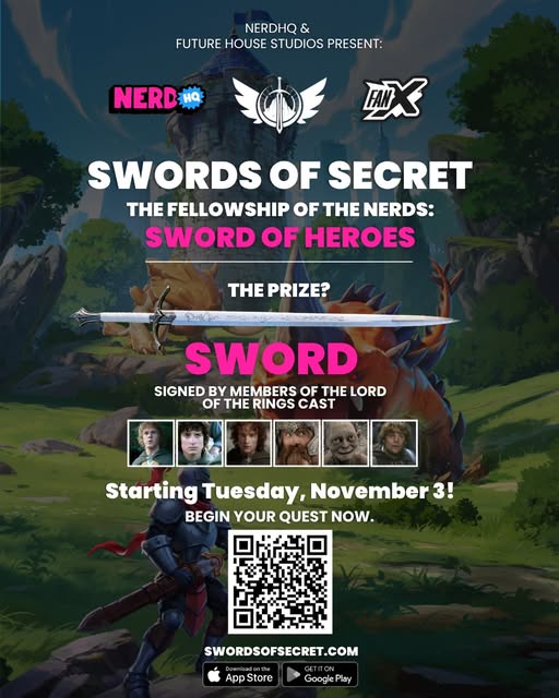 November Quest: A Sword Autographed by the LOTR Cast!

HAIL, ADVENTURERS! ⚔️📜

Mark your calendars: In partnership with NerdHQ, the Fell…