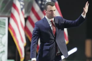 Charlie Kirk waves to delegates after speaking on the first day of the Republican National Convention in Milwaukee on July 15, 2024. (Photo: USA TODAY Network via Reuters)