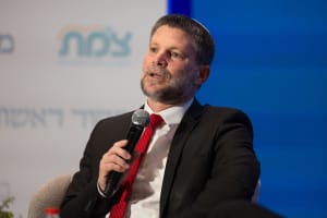 Israeli minister of Finance Bezalel Smotrich speaks at the Makor Rishon conference in Jerusalem on Oct. 23, 2025. (Photo: Liron Moldovan/Flash90)