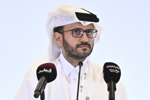 Qatar's Foreign Ministry spokesperson Majed al-Ansari speaks at a press conference after the emergency Arab-Islamic summit to discuss the Israeli attack on Qatar in Doha, Qatar, September 15, 2025. (Photo: Noushad Thekkayil/NurPhoto)