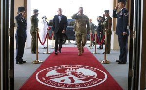 Israeli Defense Minister Benny Gantz arrives at CENTCOM’s headquarters in Tampa, Florida, Aug. 25, 2022 (Photo: Ministry of Defense)