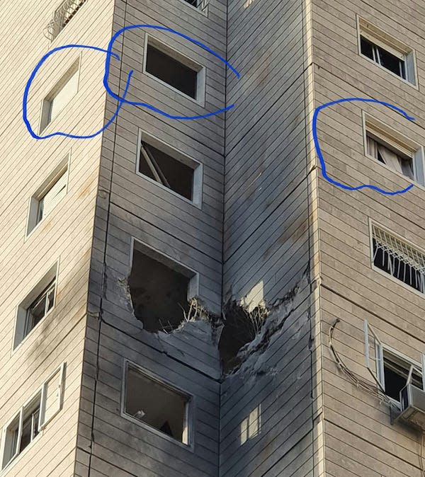 The scene where a rocket fired from the Gaza Strip hit a house in the southern Israeli city of Ashkelon, killing one elderly woman, May 11, 2021. (Photo: Flash90)